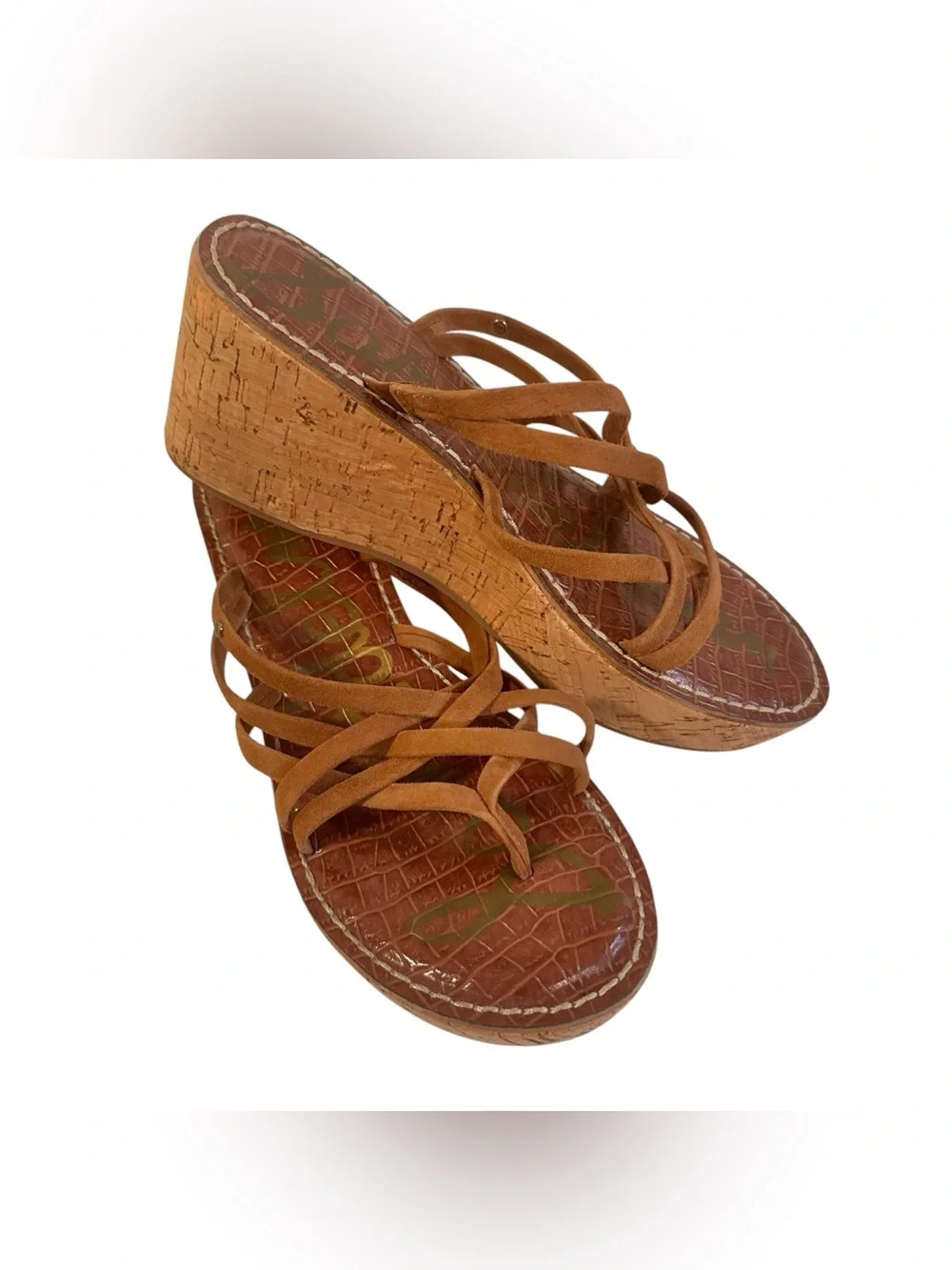 Sam Edelman Brown Cork Platform Wedge Strappy Sandals Size 8.5